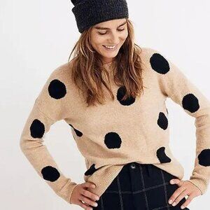 Madewell Brown Black Polka Dot Graystone Wool Coziest Yarn Pullover Sweater